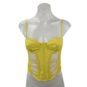 Urban Outfitters Modern Love Yellow Corset Bustier Floral Lace Cami Crop Top M